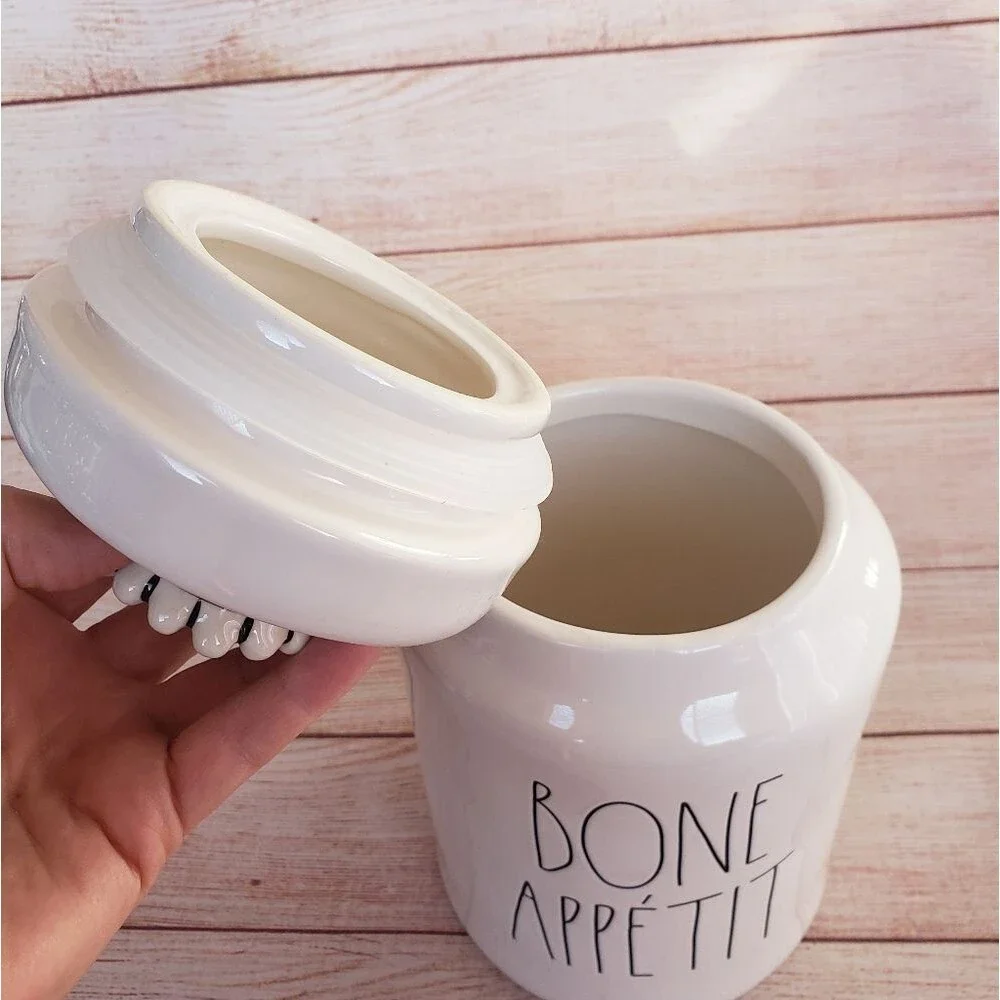 NEW Rae Dunn Bone Appetit Ceramic Dog Treat Canister
